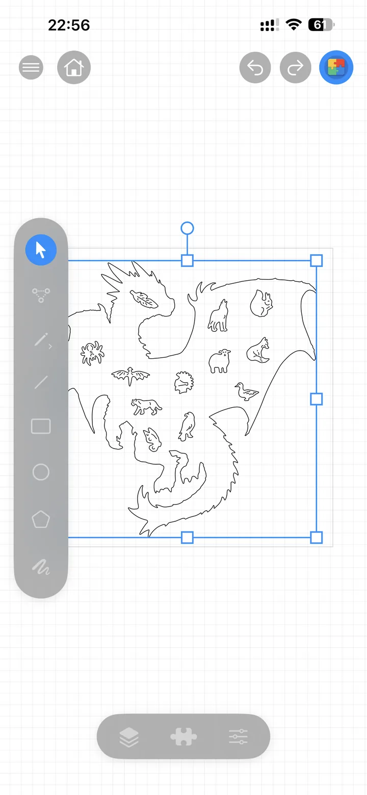 Interfície de selecció vectorial de JigsawDesigner 1.6 a l’iPhone