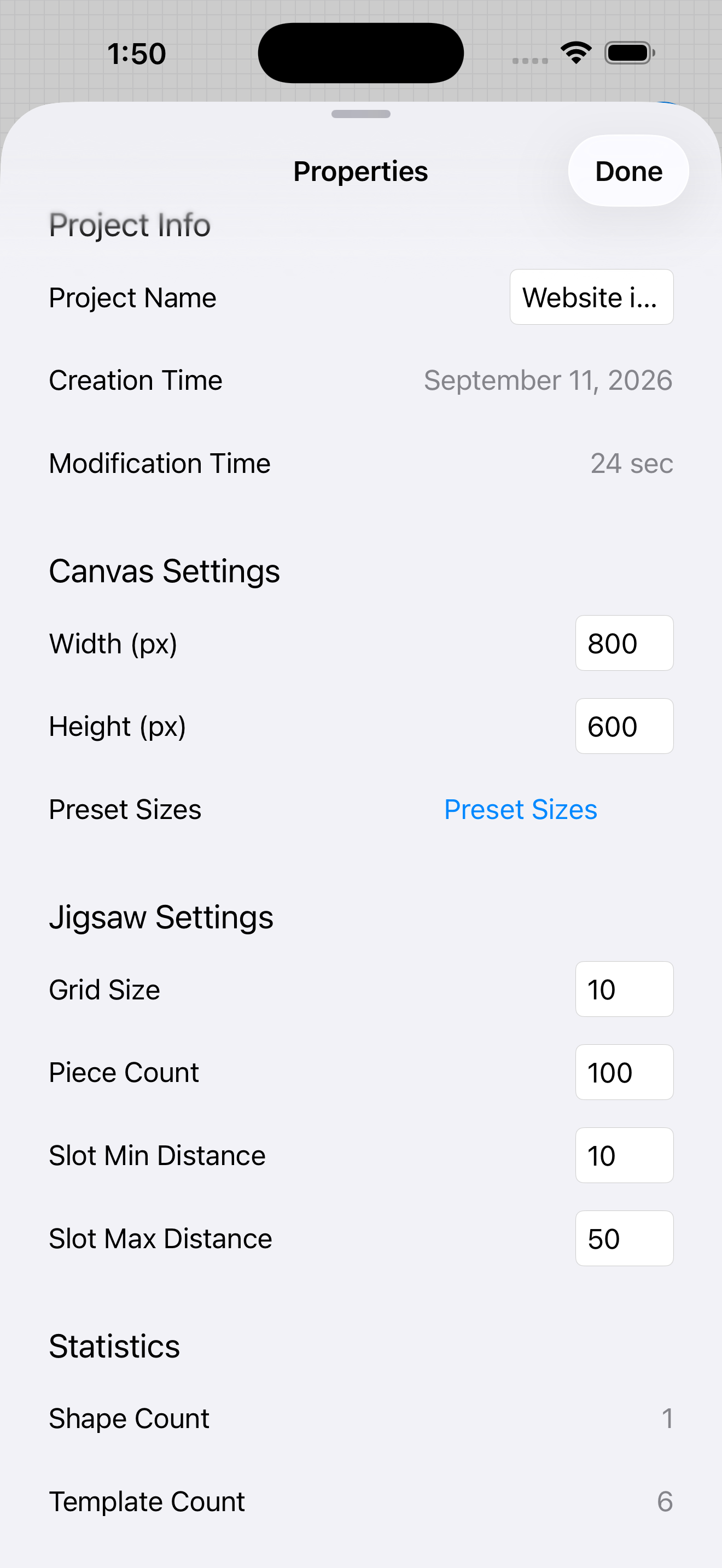 iPhone · Set the canvas and generation parameters