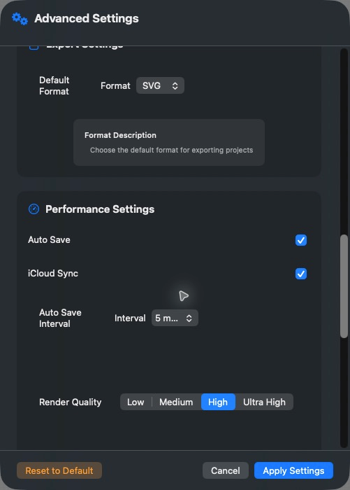 SVG export · Saving and iCloud