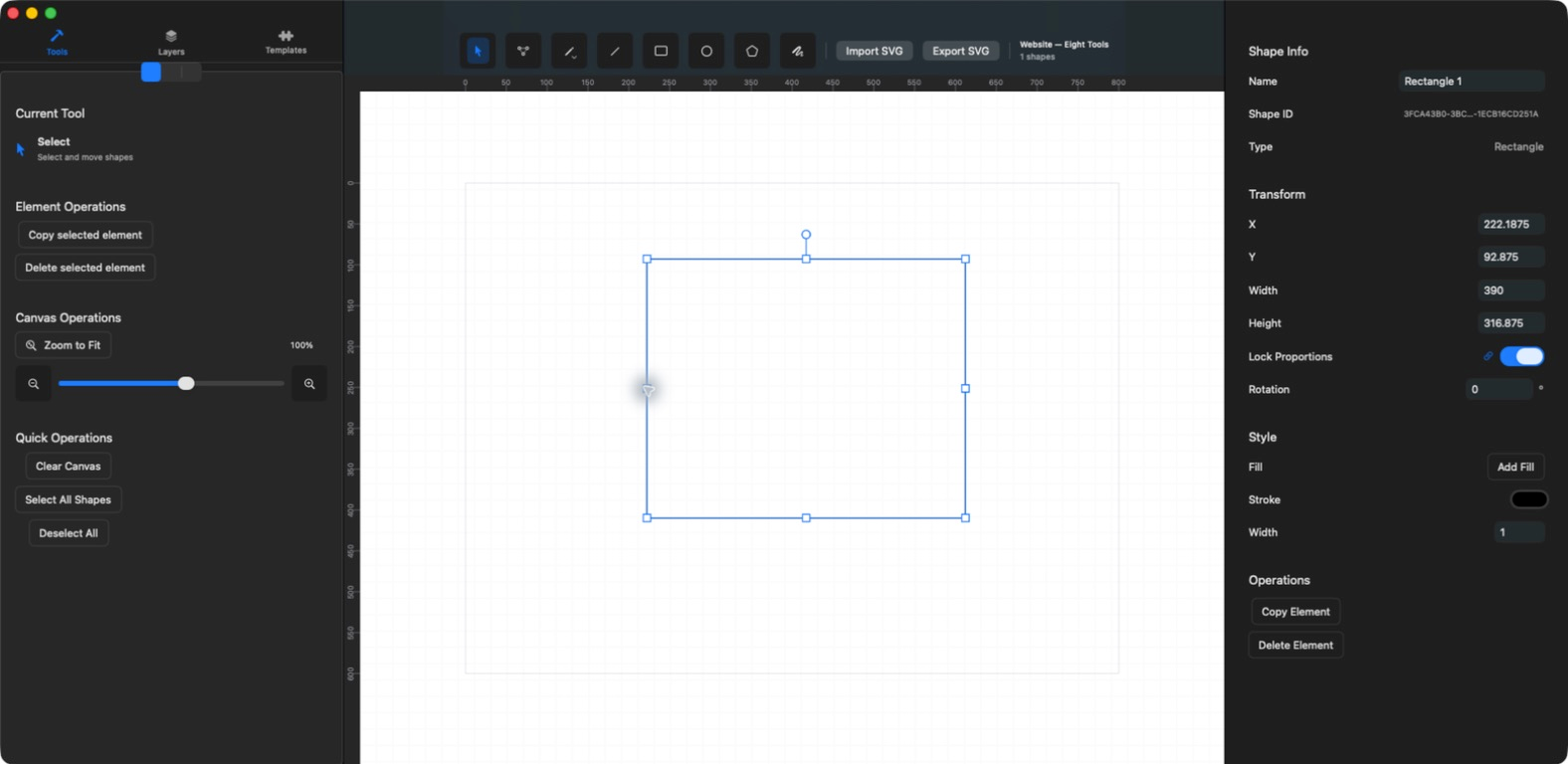 Select: Click the rectangle to select it, then drag its edge to move the whole shape.