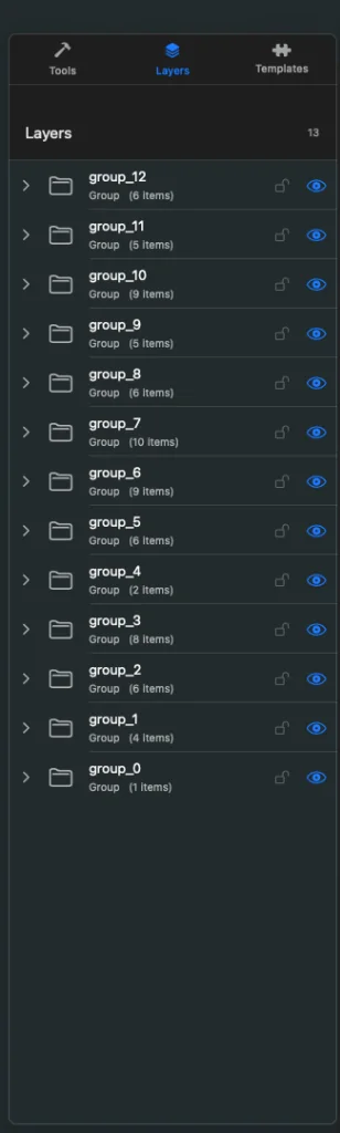 SVG groups and shapes in the Layers panel